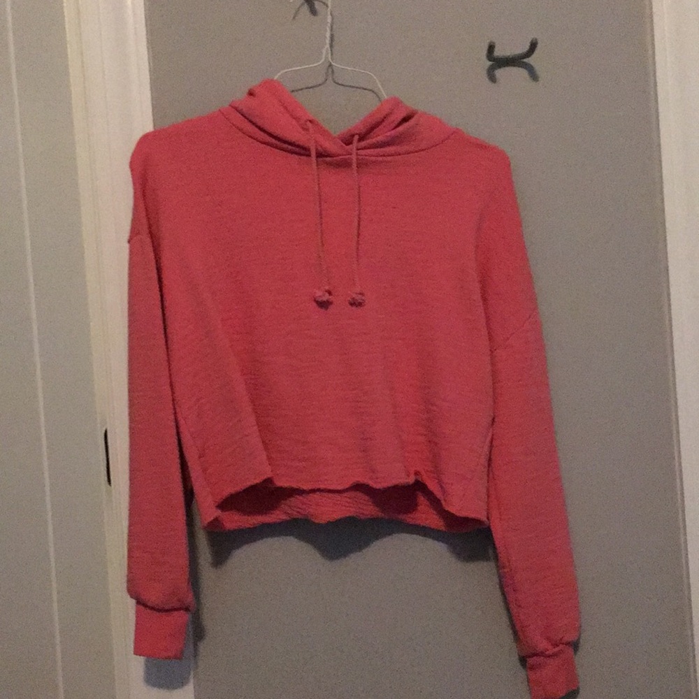 Bright Pink cropped women’s shirt w/ hood